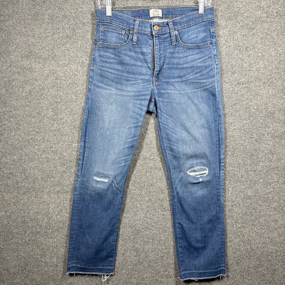 J Crew Jeans Womens 28 Billie Demi Boot‎ Crop Blue Distressed Frayed Hem